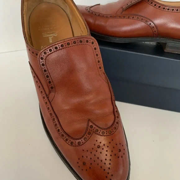 NICE! Peal & Company x Brooks Brothers Leather Men\'s Brogue Wing Tip Loafers 8B PEAL & CO BROOKS BROTHERS WINGTIP Loafers BROGUE BLACK Dress  main image 3